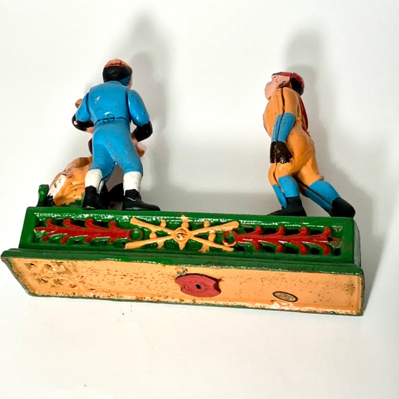 Vintage Cast Iron Hometown Battery Baseball Mechanical Coin  Bank Toy - Picture 4 of 11